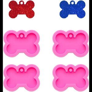 4 PCS Glossy Shiny Small Dog Bone Shaped Keychain Silicone Mold with Hole for DI